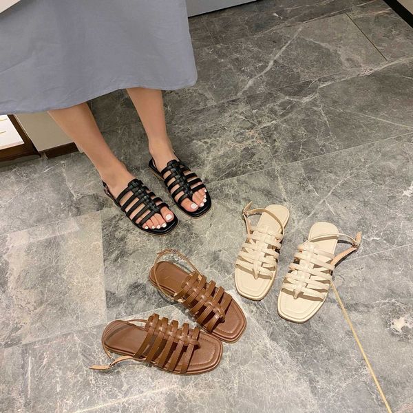 

2020 woman shoes fashion sandals for women casual buckle strap solid square head pinched toes external wear women's flat shoes, Black