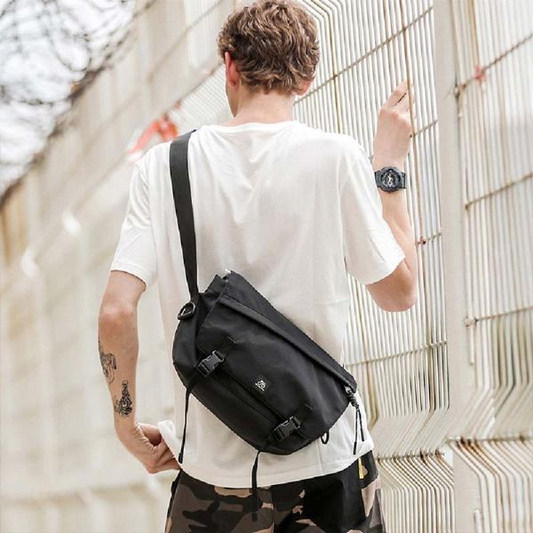

solid color crossbody bag street fashion shoulder bag for men and women simple dead canvas tooling messenger