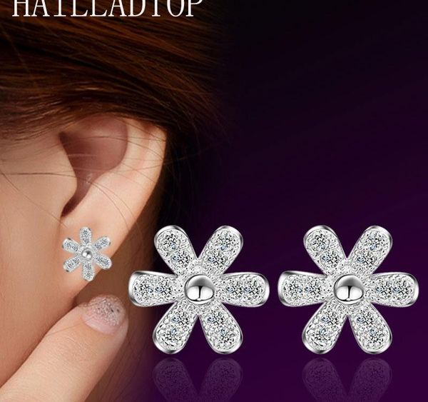 

daisy flower stud earring blossom cute flower earring korean style simple clear drill silver plated zirconia002, Golden;silver