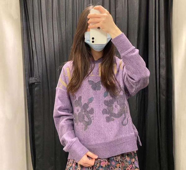 

new 2021 french niche zadig ink printed letters split purple lady's fleece flower, Black