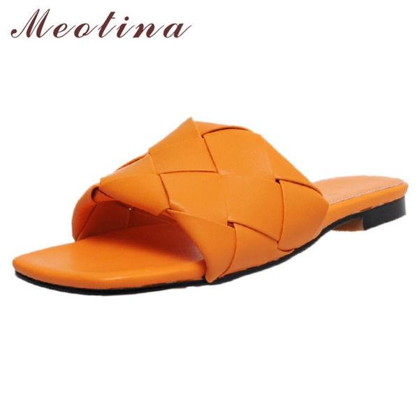 

meotina slippers women flat slides female square toe shoes ladies summer causal sandals red black orange white large size 33-40