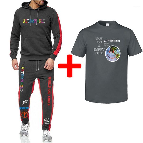

hoodies pants tshirts 3pcs suits spring summer clothing travis scott pants astroworld tracksuits mens, Gray