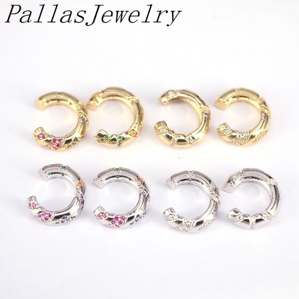 

hoop & huggie 5pairs cz ear cuff jewelry clip-on earrings no piercing gold silver color earcuff circle, Golden;silver