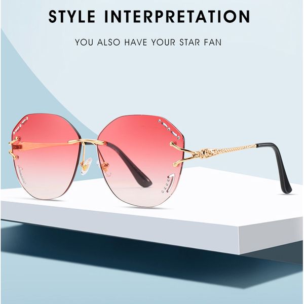

2020new frameless irregular personality fashion sunglasses european and american red openwork diamond ladies sunglasses uv400, White;black