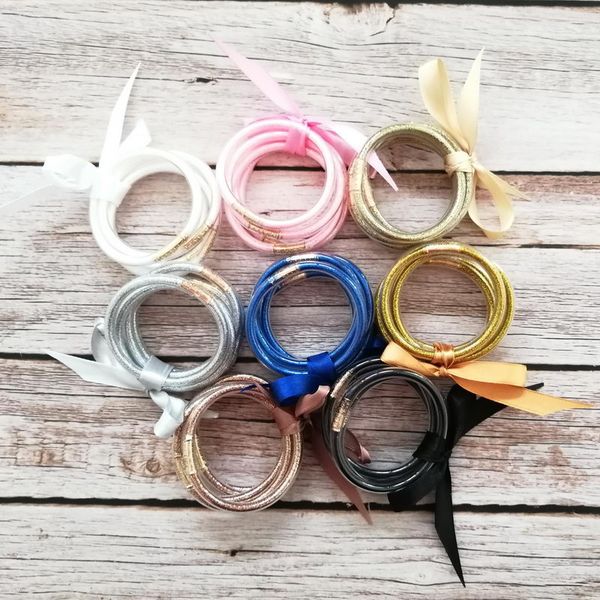 

5pcs /set gold all glitter filled silicone girls 45mm bangle glitter jelly bangles for 0-4 year old kids small size jelly bangle, Black