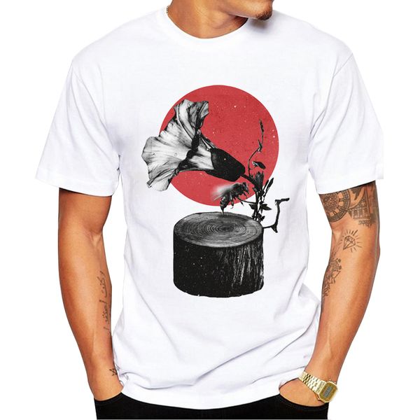 

new 2018 summer fashion vintage design t shirt men's gramophone printed t-shirt hipster tees