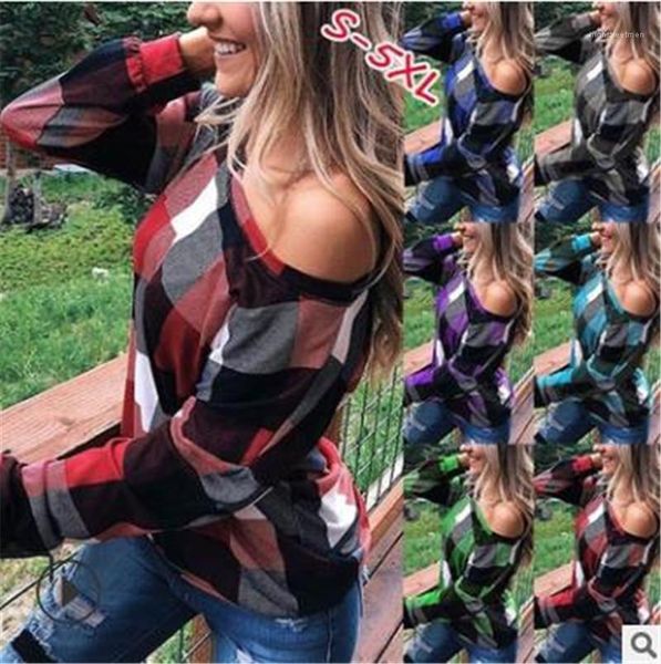 

плюс размер одежды женской осени женщин дизайнер tshirt min sexy plaid printed scoop neck tops casual, White