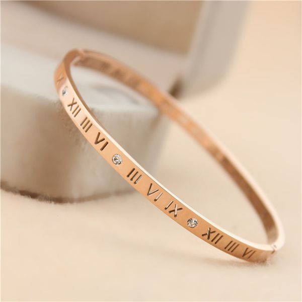 

fashion rose gold metal roman numerals rhinestone bracelet bangle crystal hollow roman bangles silver zircon bracelets, Black