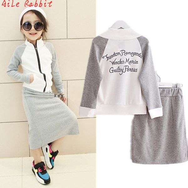 

2020 3-11y girls gray tracksuit hoodies skirt set spring autumn teens kids outfits zipped hoodies sweatshirt girls clothing sets, White