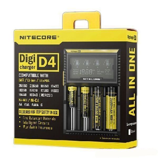 

100% nitecore d4 universal charger for 18650 16340 26650 14500 22650 18490 18350 battery lcd display battery chargers i4 i2 d2