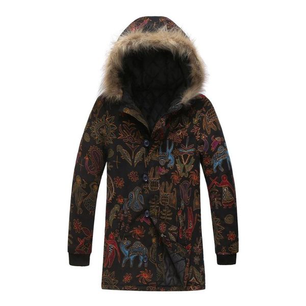 

men's down & parkas man winter warm outwear floral print hooded pockets vintage oversize coats ropa hombre de marca dropshiping 2021 w1, Black