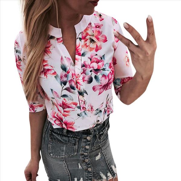 

women blouse fashion printed floral half sleeve shirt blouse white womens and blouses 2020 camisas mujer women blusas