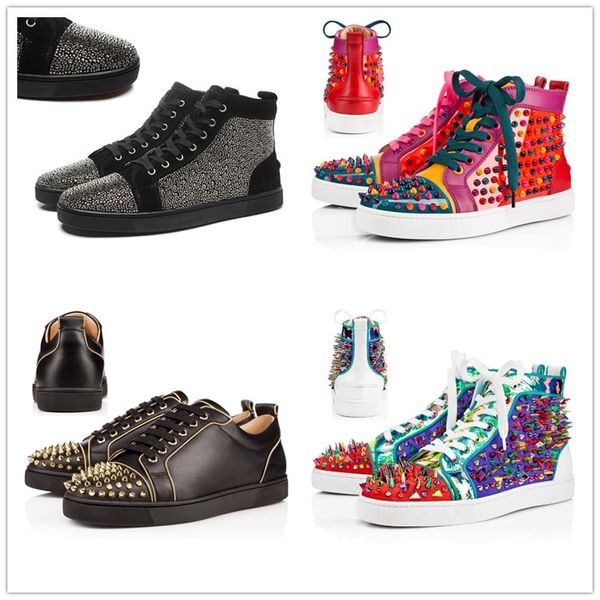 

new mens red bottoms shoes spikes women men chaussures suede leather flat casual shoes party lovers sneakers 36-47, Black