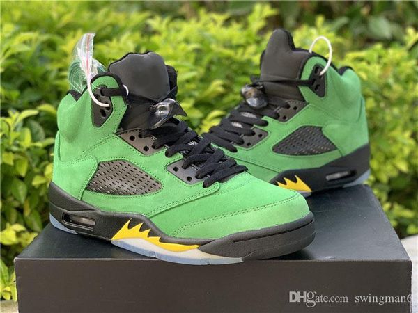 

high air authentic 5 se oregon ducks basketball shoes apple green yellow strike black jumpman reflective retro men sports sneakers with box