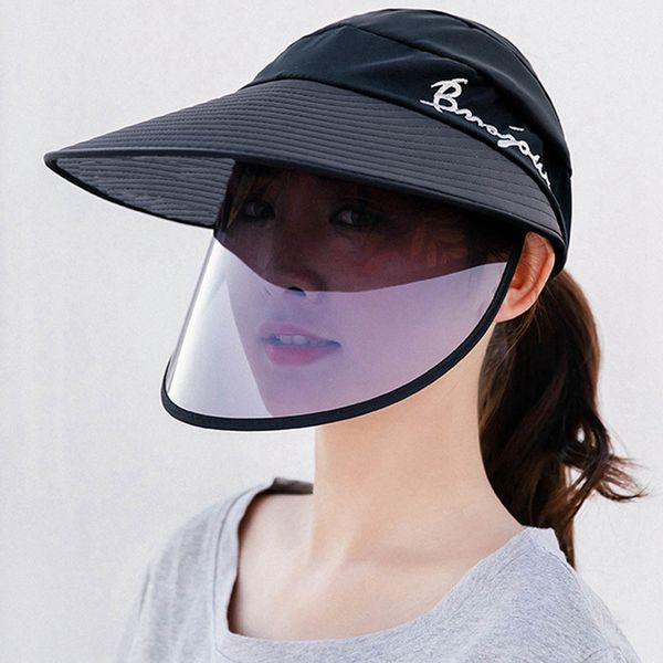 

kids anti-uv lens hat female two-layer plastic wide brim sun hat casual summer rotating empty plastic visor cap, Blue;gray