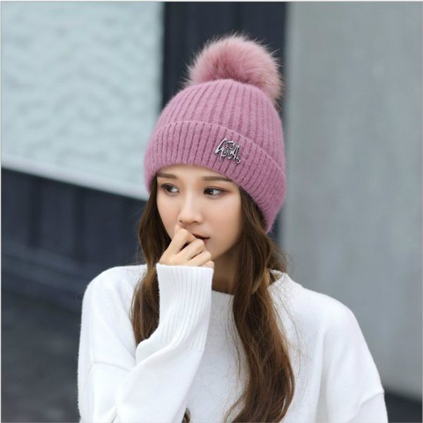 

winter knitted hat thickened ear protection cold hat men and women warm winter hats pompom hats for women, Blue;gray