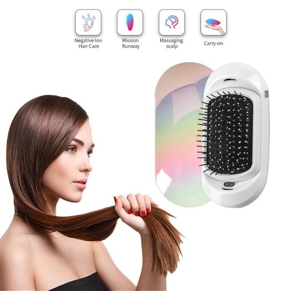 

hair brushes yiber ionic electric hairbrush 2.0 portable negative ion comb anti-static scalp massage straightening, Silver