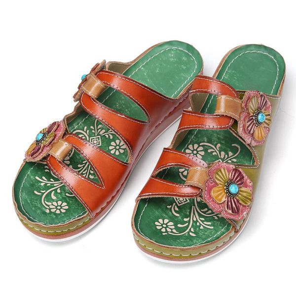 

slippers vertvie summer flat sandals for women multicolor handmade retro flowers flip-flops femme pantoufles, Black