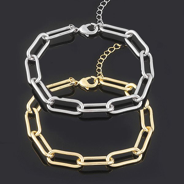 

fashion large circle cuban link bracelet men hip hop bling iced out rapper bangle women simple jewelry 2 color, Golden;silver