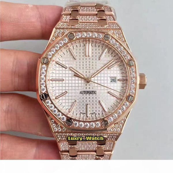 

luxry version royal series 15451or.zz.1256or.01 white dial rose gold diamond case cal.3120 automatic mens watch steel band designer watches, Slivery;brown