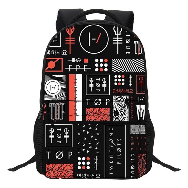 Moda dos desenhos animados meninos laptop sacos de ombro vinte e um piloto impressão mochilas bookback de escola para adolescentes meninos mochila