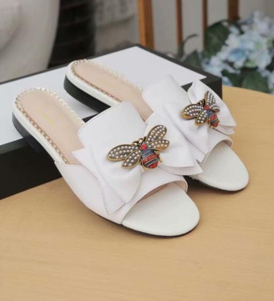 

orignal box] new arrival womens bee party summer outdoor beach flat flip flops swim autumn summer genuine leather slippers sandal sz35-42, Black