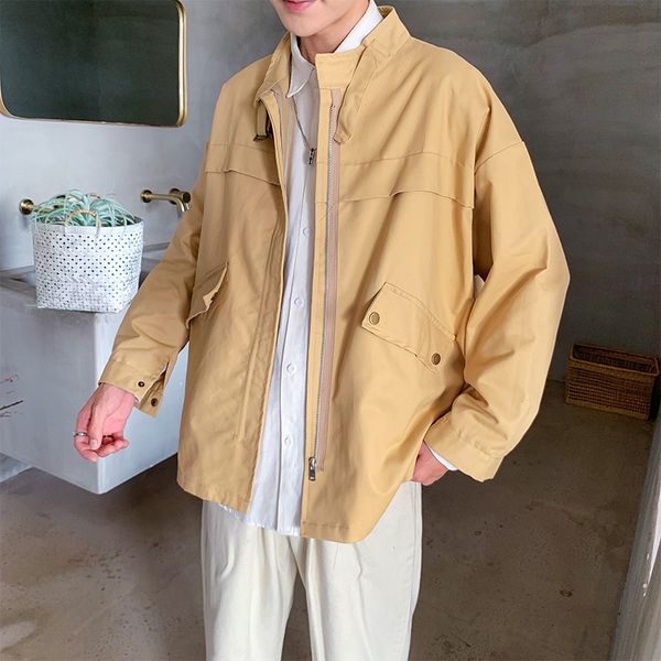 

men's jackets fashion men clothing streetwear japan style pocket jacket coats solid color turn-down collar ropa hombre, Black;brown