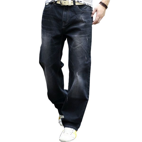 

men's jeans 2021 fashion black mens retro baggy full length distressed washed skateboard denim pants plus size 28-44, Blue