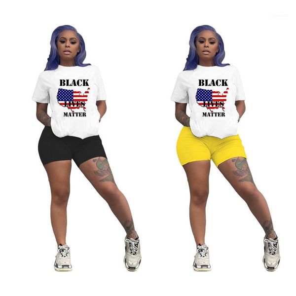 

printed usa national flag pattern suits womens designer two piece pants set summer womens designer casual suits letter, White