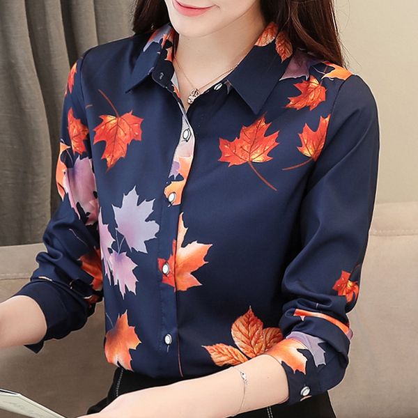 

blouse women blusas mujer de moda 2020 long sleeve print chiffon blouse shirt women blouses turn down collar office d444, White