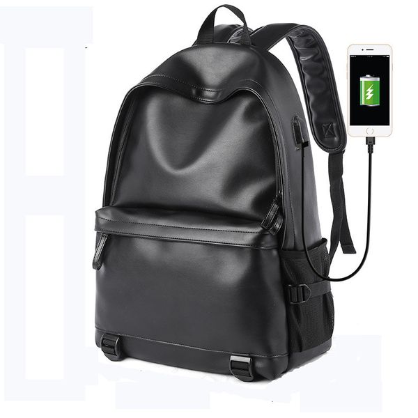 

backpack men leather usb charging anti-theft bolsas mochila large boy schoolbag travel bag school black bagpack