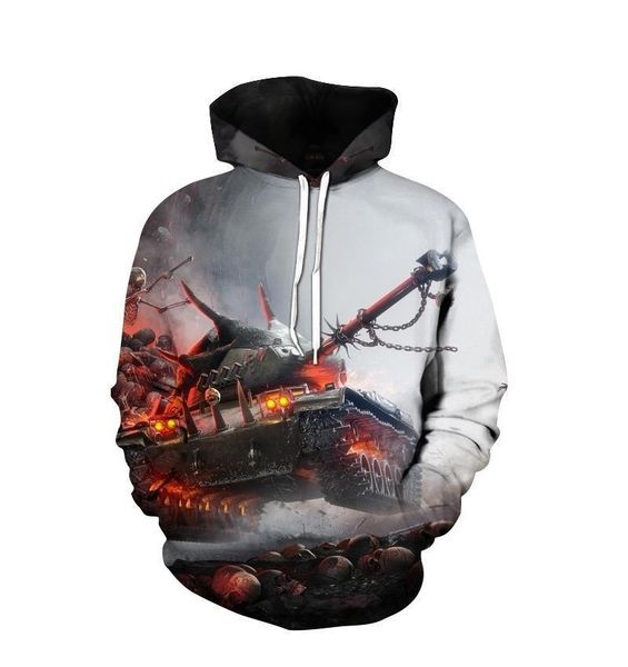 

cy6 tide brand 3d digital printing sweater hoodie white death loose cap hoodie men s045, Black