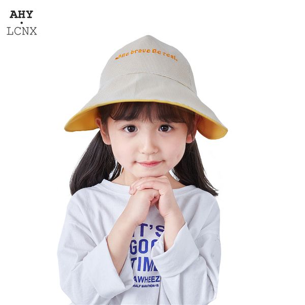

caps & hats 2021 summer baby bucket hat double-side boys girl cotton panama kids breathable cartoon children's beach sun cap wide brim, Yellow