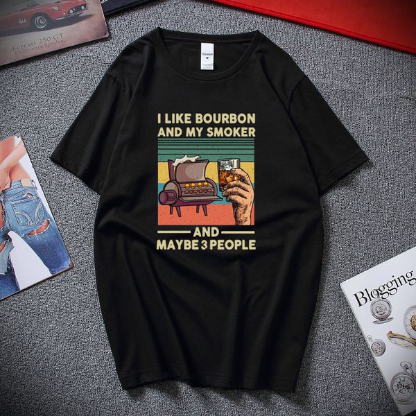 

vintage i like bourbon and my smoker and maybe 3 people t-shirt new summer fashion men clothing tshirt cotton t shirt
