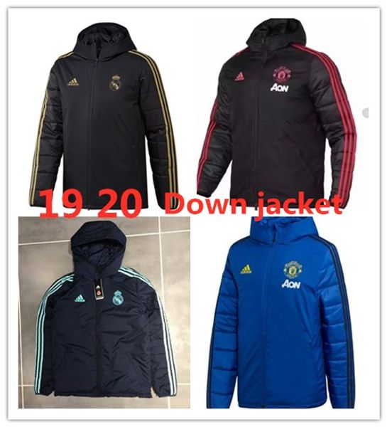

19 20 new real madrid jacket cotton coat windbreaker tracksuit 2019 2020 man united zipper hooded hazard soccer down jacket coat, Blue;black