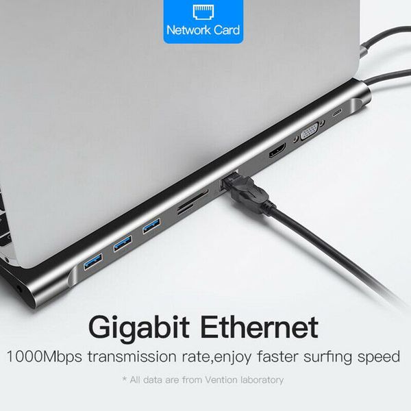 

silver/grey 10 in 1 hub to hdmi 4k rj45 usb 3.0 type c adapter dock for lapmobile phone