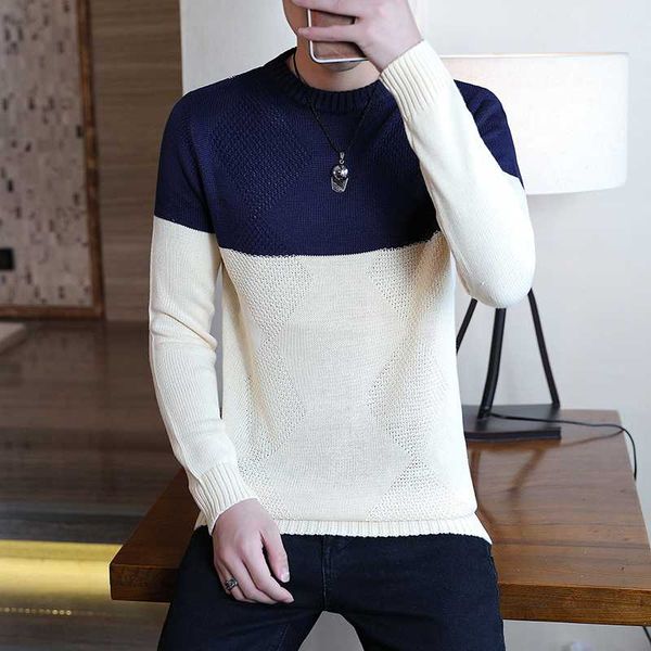 

casual sweater men's fall winter turtleneck sweater men's korean style, White;black