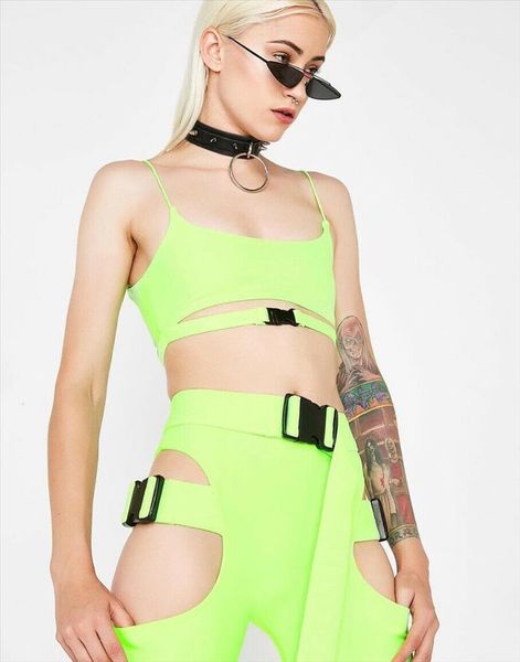 

solid neon green playsuits buckle hollow out shorts with sashes playsuit romper 2019 fashion outfits, Gray