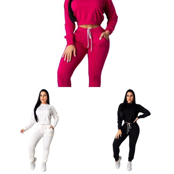 

women's pullover casual sports solid color long sleeve pullover drawstring trousers suit for women fra4a, Gray