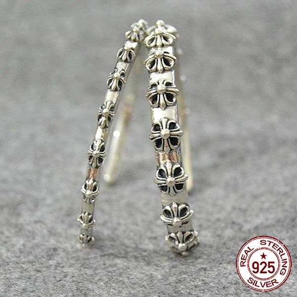 

100% s925 sterling silver bracelet personality fashion retro hip hop punk jewelry cross flower around the shape to send a gift, Black