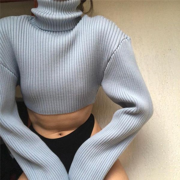 

casual all-match long-sleeved turtleneck women's sweater short solid color ladies sweater 2020 new autumn and winter sale, White;black