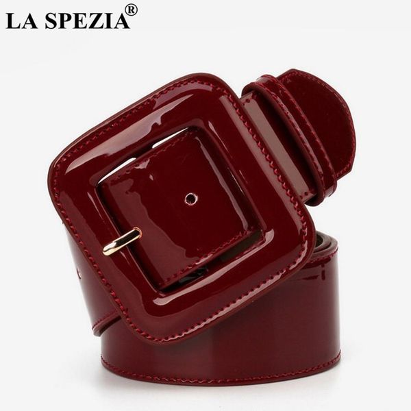 

la spezia wide ladies belts black patent leather belt women genuine leather cowhide fashion big buckle square belt for dresses01, Black;brown