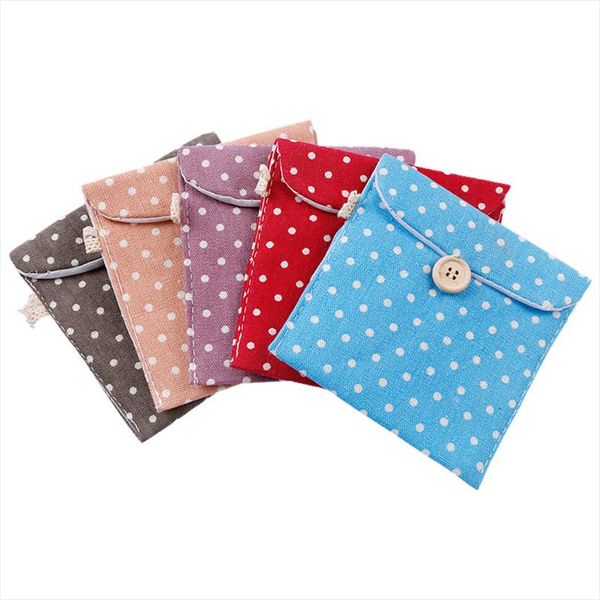 

women girl cotton small cosmetic bags dot napkins organizer sanitary napkins pads carrying easy bag pouch case bag