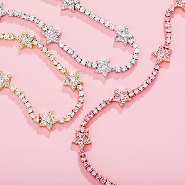 

charming women necklace gold silver colors bling cz star cz tennis chain necklaces for men women nice gift