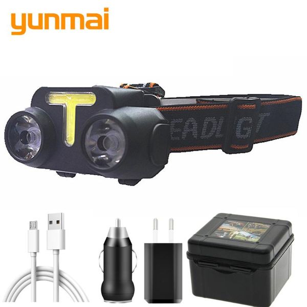 

headlamps bike light mini cob led headlight headlamp head lamp usb rechargeable 18650 torch camping hiking night fishing