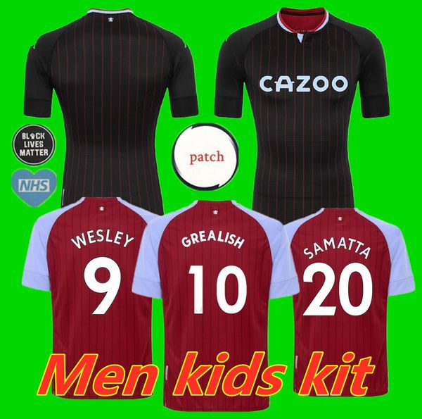 

men kids 20 21 aston villa soccer jersey home 2020 2021 samatta targett grealish wesley douglas luiz mcgim el ghazi men kids kit, Black;yellow