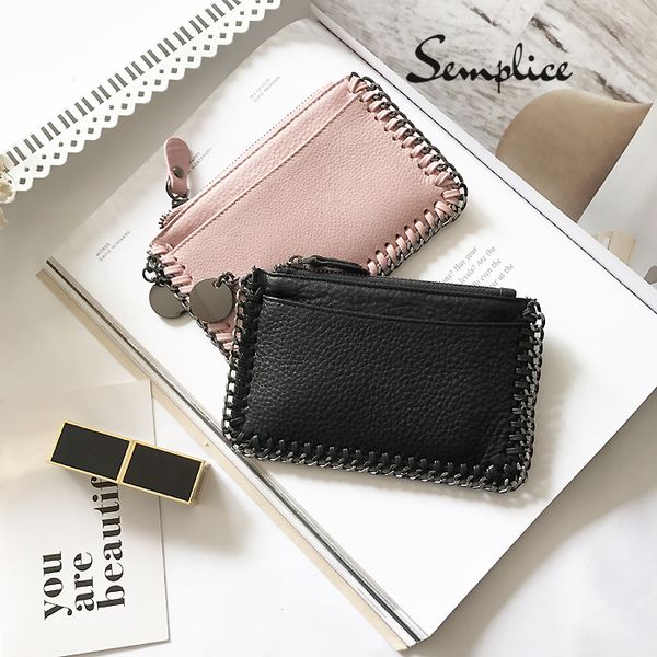 

2020 new genuine leather purse simple chain mini women wallets personality small zipper lovely coin card holder wallet designer, Brown;gray