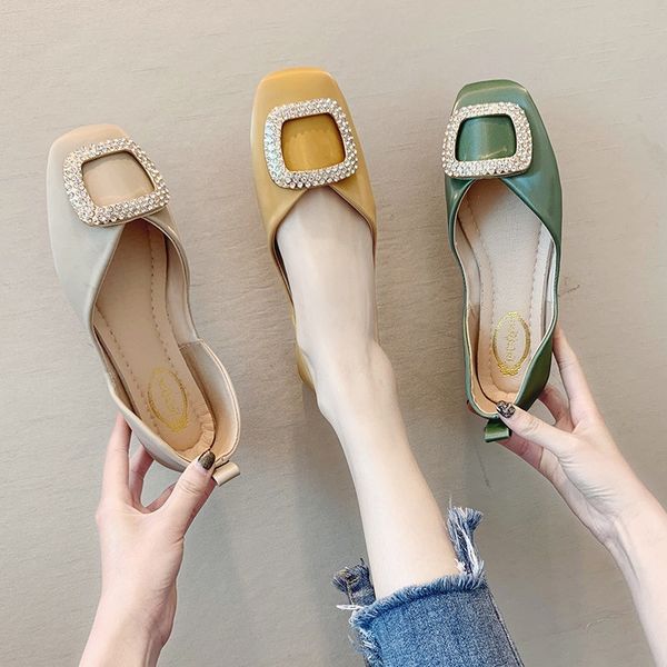 

new 2020 fashion shoes women shoes solid metal buckle pu tip shallow boat woman ballet flats casual princess, Black