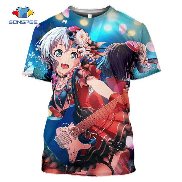 

anime cute girl bang dream summer 3d print shirts kawaii anime plus size men clothing