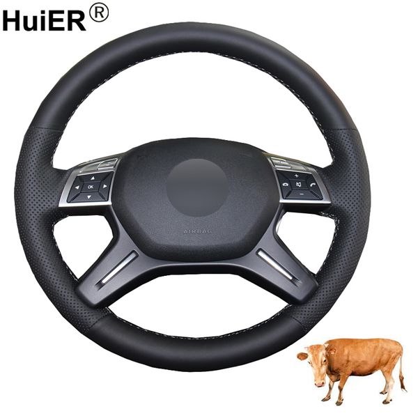 

hand sewing car steering wheel cover cow leather braid on the steering wheel funda volante for gl350 ml350
